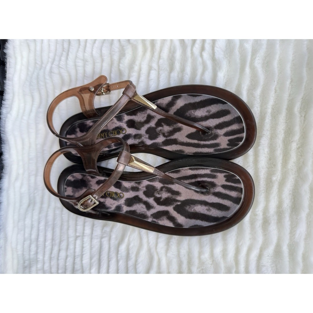 Jimmy Choo Jelly Sandals Black Purple Cheetah Animal Print Sz 39 US 9 - Picture 2 of 6